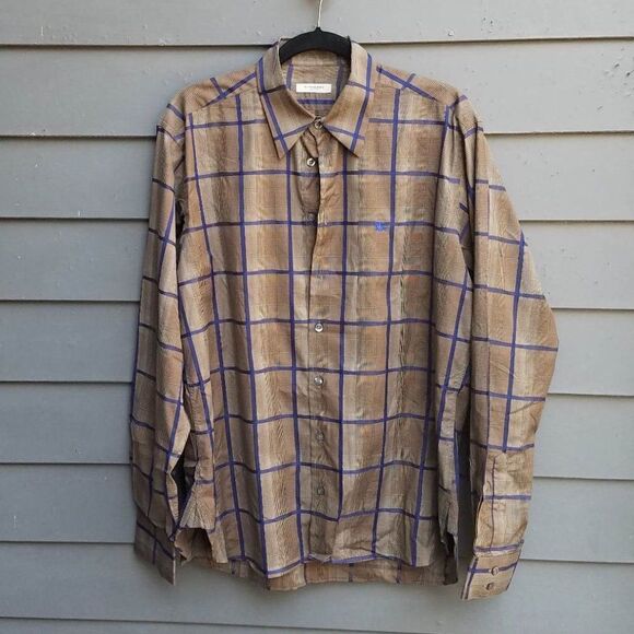 NWOT Vintage Men's Burberry Navy Brown Plaid Shirt size Large